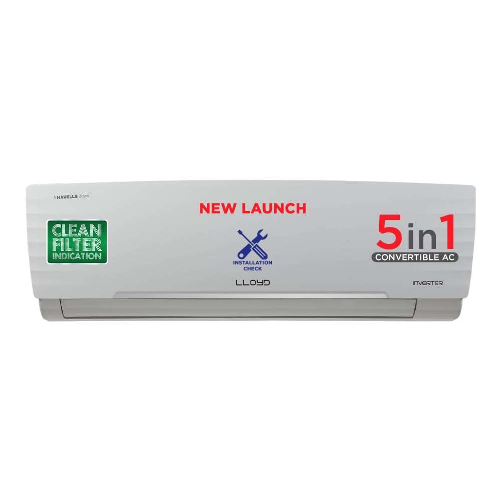 Lloyd 1.5 Ton 5 Star Inverter Split AC (5 in 1 Convertible, Anti Corrosion Coating, Copper, PM 2.5 Filter, White with Chrome Deco Strip, GLS18I5KWGGW) 1