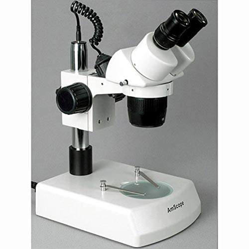 AmScope SW-2B13 Binocular Stereo Microscope, WH10x Eyepieces, 10X and 30X Magnification, 1X/3X Objective, Upper and Lower Halogen Lighting, Pillar Stand, 110V-120V 2