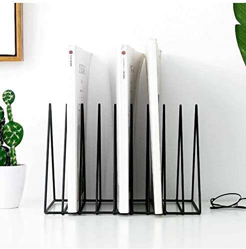 Zepdos Triangle Newspaper and Magazine Stand, Newspaper Rack, File Racks, Holder Desktop Iron Book Rack, Document Storage Rack for Table Office, Tabletop Desk File Organizer (Pack of 2) 4