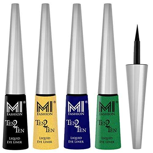 MI Fashion Colored Liquid Eyeliners Combo of 4 Pcs Water Resistant Cruelty Free High Shine Long Stay - Black, Shimmer Golden, Navy Blue, Shimmer Green 1