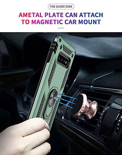 Konyaoo is Compatible with Samsung Galaxy S10 Mobile Phone case, Military-Grade Double-Layer Plastic TPU Cover (with Ring Frame) 6.1 inches Green 3