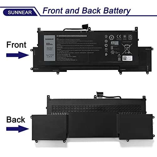 SUNNEAR TVKGH Laptop Battery Replacement for DELL Latitude 9510 2-in-1 Series Notebook N7HT0 089GNG 0HYMNG 11.4V 88Wh 7334mAh 6-Cell 3