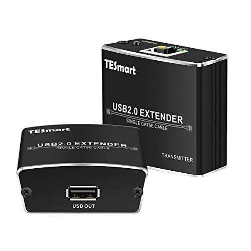 TESmart 328 ft (100m) USB 2.0 Extender USB to CAT RJ45 LAN UTP Cable Extension USB 2.0 Repeater with Power 1