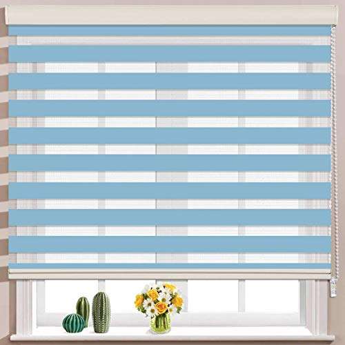 Roller ZEBRA Blind for Windows Dual Layer Zebra Roller Shades Light Filtering Sheer Window Treatments Privacy Light Control for Day and Night Color BLUE W154XH160CM