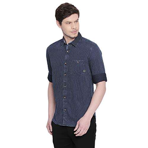 Mufti Men's Striped Slim Fit Shirt (MFS-10693-J-97- Indigo XL) 2