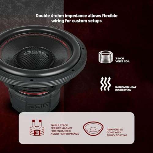 DS18 EXL-TRX12.4D EXL 12” Subwoofer Triple Stack with Reinforced Cone with Epoxy Coating 2000 Watts RMS 4” Dvc 4-Ohm, Improved Heat Dissipation, Reinforced Cone 3