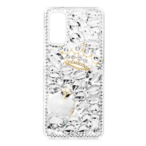 Galaxy S20 Case, Mavis's Diary Luxury 3D Handmade Bling Crystal Rhinestone Full Diamonds White Gems Crown and Fox with Fluff Hard PC Plastic Clear Protective Cover 2
