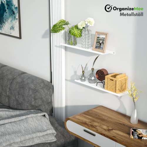OrganizeMee Metal Small Wall Mounted Shelves,Bluetooth Speaker,Wi-Fi Camera Stand Corner Floating Shelf for Living Room & Bedroom,Home Decor Items Plant Pot mounting Racks (White Set of 2) 2