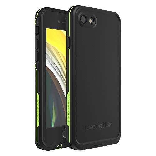 LifeProof iPhone SE (2nd gen - 2020) and iPhone 8/7 (NOT PLUS) FRĒ Series Case - NIGHT LITE (BLACK/LIME), waterproof IP68, built-in screen protector, port cover protection, snaps to MagSafe 1