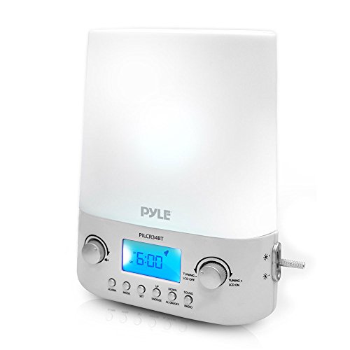 Pyle Bluetooth Radio Alarm Clock - Built-in Speakers Time Date Display LED Light Lamp Sunrise Sunset Deep Sleep, Relaxation, Meditation includes Power Adapter - PILCR34BT_0
