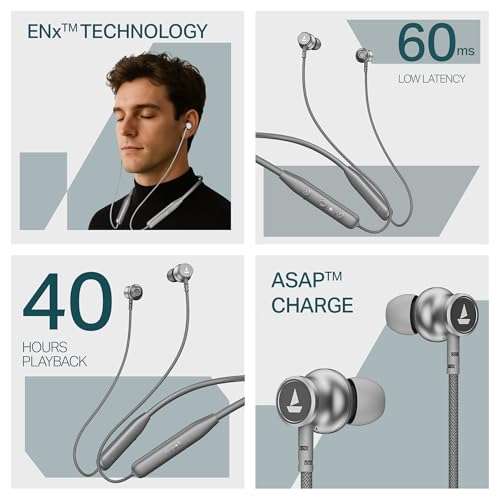 boAt 2025 Launch Rockerz 113, 40H Battery, Dual Pair, Fast Charge, ENx Tech, Stream Ad Free Music via App Support, Magnetic Buds, Bluetooth Neckband, Wireless with Mic in Ear Earphones (Ash Grey) 3