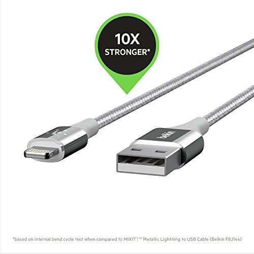 Belkin MIXIT Duratek Unbreakable Kevlar Lightning to USB 2.0 A Charge & Sync Cable for iPhone, iPads & iPods, 4 Feet (Silver) 5