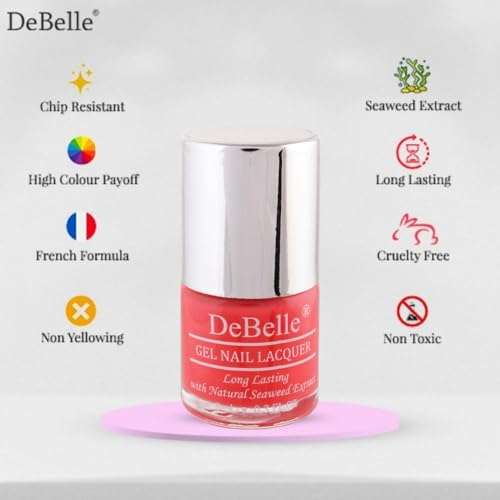 DeBelle Gel Nail Polish Combo Pack of 5, Maroon(Moulin Rouge), Baby Pink(BeBe Kiss), Mint Blue(Mint Amour), Coral Orange(Princess Belle) and Mauve(Majestique Mauve), 40 ml(8 ml Each) 4