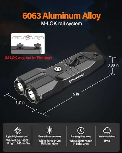 TOUGHSOUL MLOK Picatinny Mounted 1450 Lumen Flashlight 940nm IR Illuminator Infrared Flashlight Combo, Low-Profile Tactical Light with Built-in Rechargeable Battery (MLOK Mounted) 4