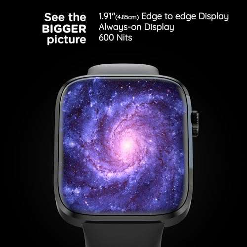 Pebble Newly Launched Cosmos Prime Bluetooth Calling Smart Watch, Largest 1.91" Bezel-Less Edge-to-Edge Display, 600 Nits Brightness, Sleek Metallic Body, Wireless Charging, Health Suite (Jet Black) 2