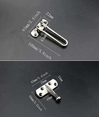 1 Set Practical Stainless Steel Heavy Duty Horizontal Line Swing Bar Lock Add Extra Door Lock Childproof Door Security Latch Guard Clasp Metal Defender Reinforcement Catch for Home Hotel Office 2