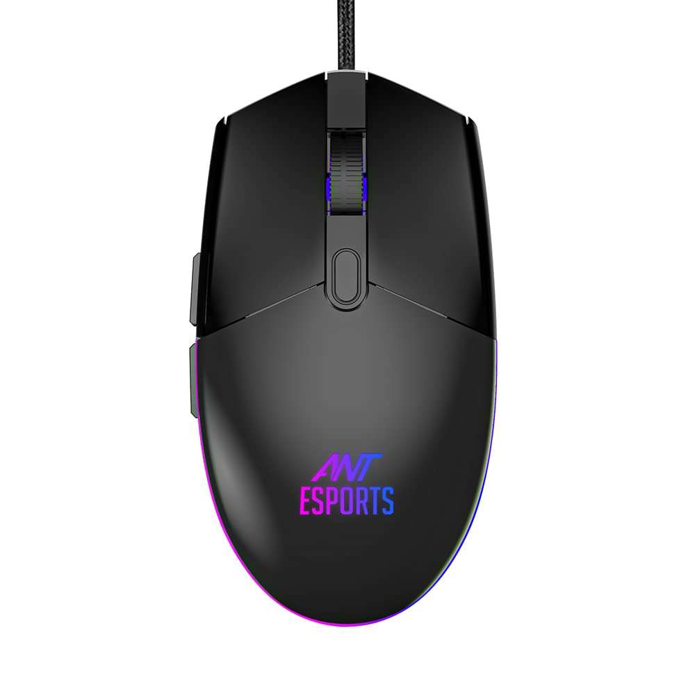 Ant Esports GM60 Optical Gaming Mouse Wired, 6 Programmable Buttons, 3200 DPI Adjustable, Optical Gamer gaming Mice with Multicolour LED Lights - Black