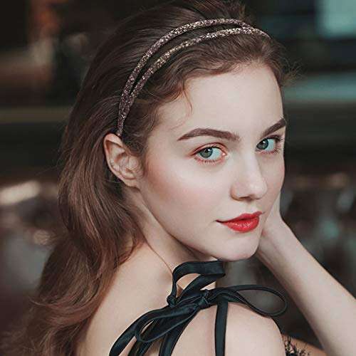1Pcs Headbands for Women Turban Headbands for Women Rhinestone Diamond Double Crystal Side Hair Band Vintage Hairband Hair Hoops Hair Accessories,Champagne 3