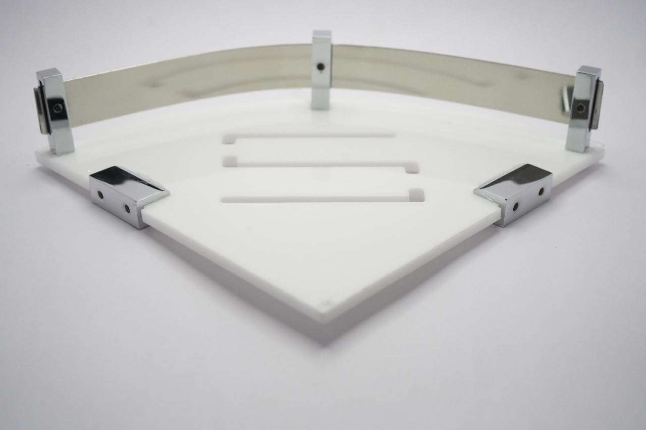 Self-Adhesive Acrylic Bathroom Corner Shelf Rack Organizer Stand includes Screws and Screw Caps Bathroom Organisers Storage Racks Glossy White (8X8 Size Pack of 2) 3