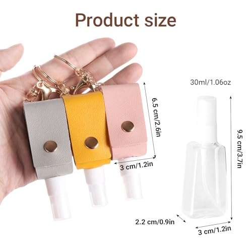 Wumuzai 6 Pack Keychain Alcohol Spray Bottle, Mini Travel Size 1 oz, Portable Refillable Hand Sanitizer Bottle Case Holder, Empty Small Perfume Spray Bottle for Water Soap Lotion (B) 5