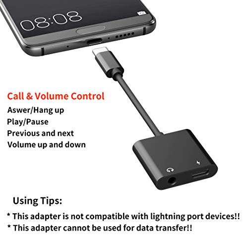 ivoros USB C to 3.5mm Headphone & Charge Adapter, Type C Audio Jack Earphone Aux Converter,Design for Samsung Galaxy S21/S20/FE 5G/+/Ultra/Note 20/10/Plus,Google Pixel 4/3/2 XL,ipad Pro/Air 4-Black 6