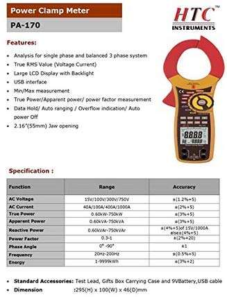 HTC 1000A Power Clamp Meter PC-170A With Warranty Of One Years 3