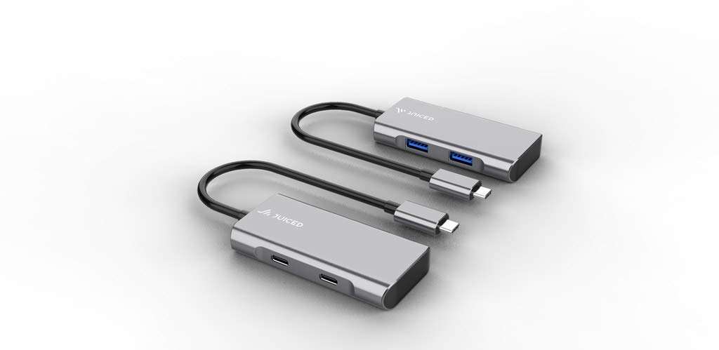 Juiced Systems QuadHUB - USB-C 4 Port Portable USB Hub - 2 USB-C 3.2 Gen 2 Ports | 2 USB-A USB 3.2 Gen 2 Ports 3