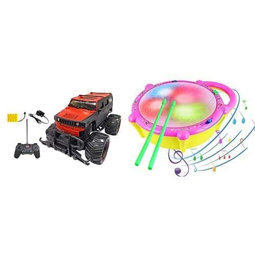 Popsugar Hummer Monster 1: 20 R/C Truck - Included Battery, Black & Popsugar Flash Drum with Sticks - Pink and Yellow Combo 1