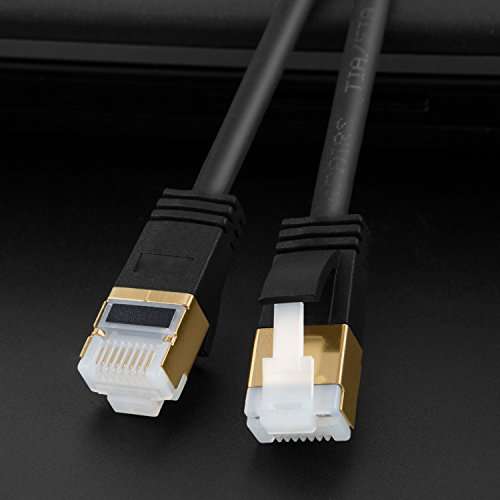 CableCreation 10 FT Ultra Slim RJ45 Cat7 Ethernet Patch Cable, 50U” Gold Plated SSTP Network Cable up to 10 Gigabit Band Width 500MHZ Low Profile Plug 3M Black 4