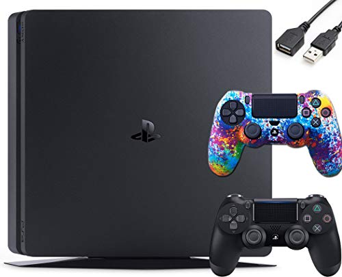 Sony PlayStation 4 PS4 Slim 1TB Gaming Console : FHD High Dynamic Range (HDR) Parental Control Capability Blu-Ray Bluetooth Wi-Fi HDMI Black (One Controller Skin Included + iCarp USB Extension)
