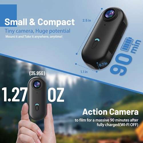 4K Mini Action Camera 128GB Thumb POV Portable Body Cam Wearable Video Recorder with IPX7 Waterproof Underwater Camcorder, Helmet Mount, Magnetic Sport DV for Bike Cycling, Pet, Vlogging(Black) 2