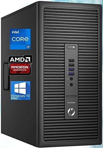 HP 600 G2 ProDesk Mini-Tower PC, Intel Quad-Core i7-6700 Upto 4.0GHz, 32GB RAM, 1TB SSD, AMD R7 240 2GB HD Graphics 4K, AC Wi-Fi, Bluetooth, HDMI, DisplayPort, Windows 10 Pro (Renewed) 1