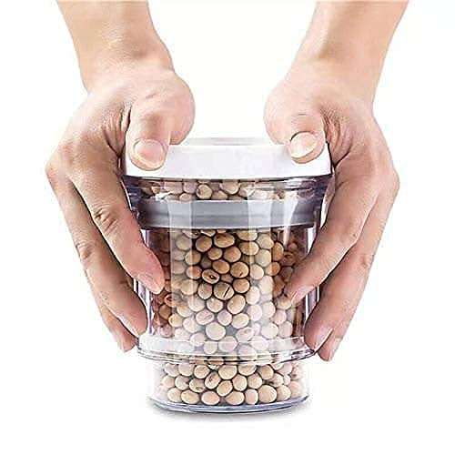 MS DOLLAR Adjustable Airtight Push Down Air Vented Storage Containers Expandable & Collapsible Air Remover Food Storage Transparent/Clear Containers For Kitchen Pantry Snacks (2) 1