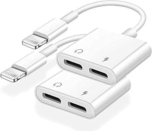 [Apple MFi Certified] Dual 2in1 Lightning Headphone Audio & Charger Adapter Splitter for iPad,2 Pack iPhone Headphone Adapter for iPhone 14/13/ 12/11/ XS/XS Max/XR/X/ 8/8plus/7/7 Plus/iPad