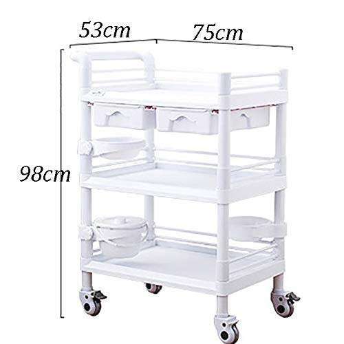 Beauty Trolley 3-Tier Medical Cart for Clinic Nurse,Beauty Salon Trolley with Double Drawers Dirt Bucket,Plastic Multi Tool Cart,30lbs Load Heavy Duty Rolling cart 3
