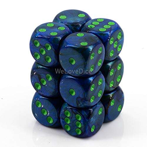 Chessex Lustrous Dark Blue/Green 16mm d6 Dice Block (12 Dice) 1