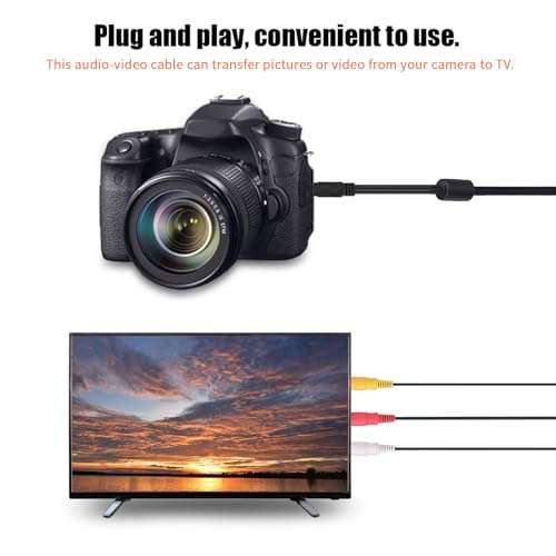 Demeras Mini USB to 3 RCA AV Cable for Camera to TV Wire - Compatible With IXUS 990 IS 980 IS 970 2