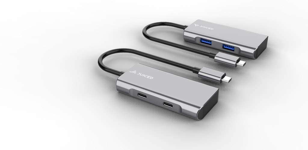 Juiced Systems QuadHUB - USB-C 4 Port Portable USB Hub - 2 USB-C 3.2 Gen 2 Ports | 2 USB-A USB 3.2 Gen 2 Ports 2
