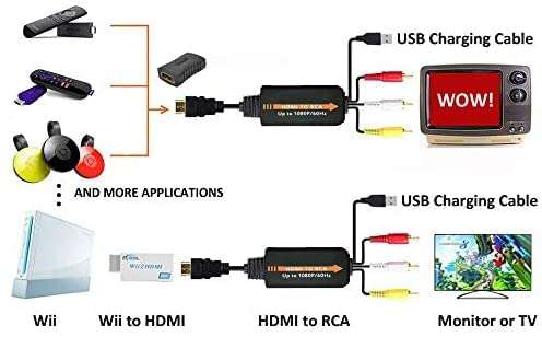 JBingGG HDMI to RCA Cable Converter HDMI to AV Converter 1080P 3RCA Cvbs Composite Video Audio Supports PAL/Ntsc for Amazon Fire Stick, Roku, Chromecast, PC, Laptop, Xbox, HDTV, DVD 6ft 4