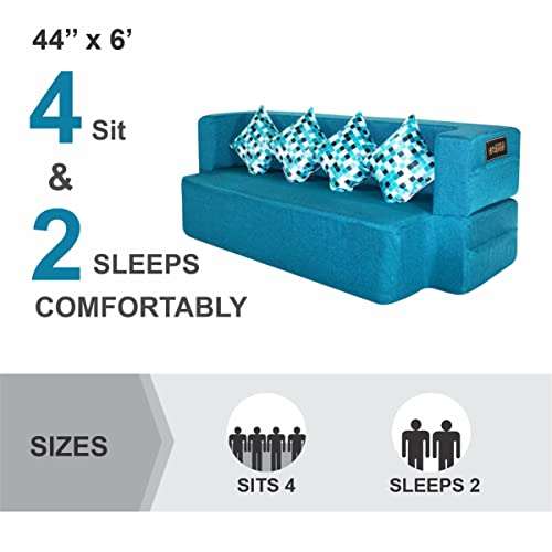 Seventh Heaven Sofa Cum Bed - Jute Fabric Washable Cover Sofa Bed (Blue, 4-Person Sofa - 78X44X14 (4Sit, 2 Sleep)) 6