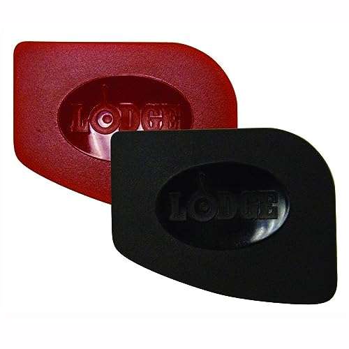 Lodge Pan Scrapers. Handheld Polycarbonate Cast Iron Pan Cleaners. (2-Pack. Red/Black) 2