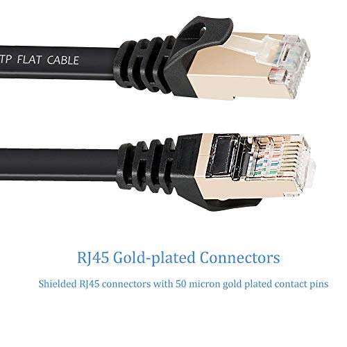 AULLOV Cat7 Ethernet Cable 50 ft Shielded (STP), High Speed Flat RJ45 Cat-7/Category 7 Internet LAN Computer Patch Cord Cable, Faster Than Cat5/Cat6-50 Feet Black (15 Meters) 2