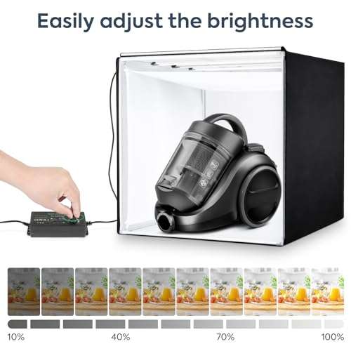 Professional Photo Light Box, Heorryn 24x24x24 Inches Portable Photo Studio Box Folding Shooting Tent Kit with Brightness Dimmable LED Lights & 5 Backdrops for Jewellery, Food, Shoes Photography etc 6