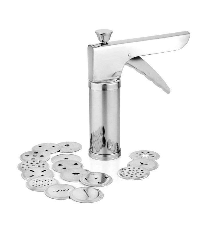 KGS 15 in 1 Stainless Steel Kitchen Press Sev Sancha Chakli Maker Hand Press Farsan Namkeen Snacks Cookies Maker Portable Heavy Handle Machine -SilverSev Sancha (1 PCS) 1