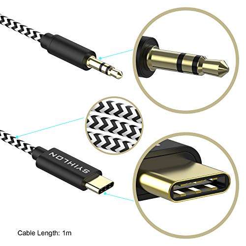 SYIHLON USB C to 3.5mm Aux Cable, Braided Type C to 3.5mm Audio Cable Car Aux Cord for Google Pixel 2 3 4XL, iPad Pro 2018, OnePlus 6T/7/7 Pro, Galaxy Note 10/10+ S20+, Moto Z, HTC and More (3.3Ft) 5