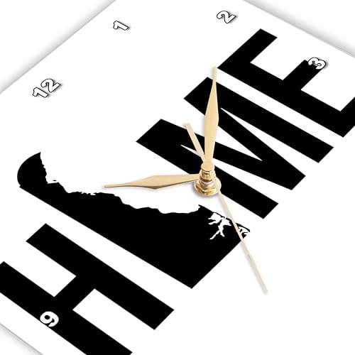 3dRose Wall Clock Silent - 13 inch - Home with Delaware State as The O. White Background. - Stamp City - Typography 3