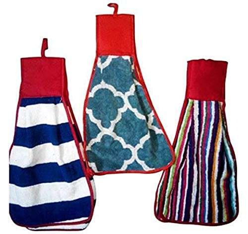 N G Products Double Sided Printed Soft Cotton Hanging Hand, Towel Napkin for Wash and Kitchen Basin (Multicolor) - Pack of 3 1