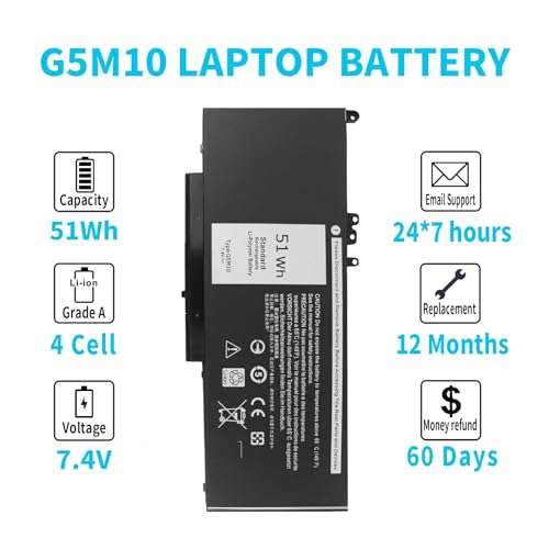 7.4V 51Wh Type G5M10 Laptop Battery Compatible with Dell Latitude E5450 E5550 E5250 15.6 inch 8V5GX R9XM9 WYJC2 1KY05 080-854-0066 0WYJC2 451-BBLN Battery 4-Cell 5