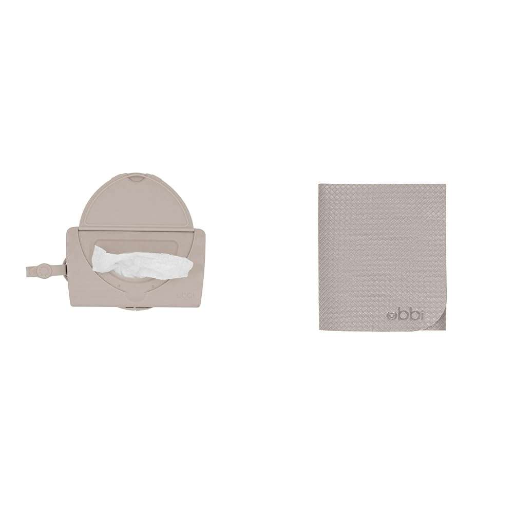 Ubbi On-The-Go Baby Wipes Dispenser and Changing Mat, Portable Diapering Accessories for Traveling with Newborns, Taupe 1