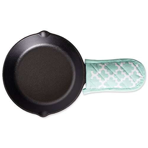 DII Cotton Lattiece Pan Handle Holders, 6 x 3" Set of 3, Machine Washable and Heat Resistant Pan Handle Sleeve for Kitchen Cooking & Baking-Aqua 3